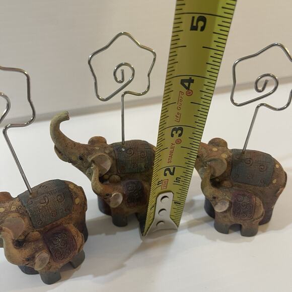 Elephant Photo Holder Set Of 3 Mom With Baby Trunks Up Figurine - Picture 13 of 13